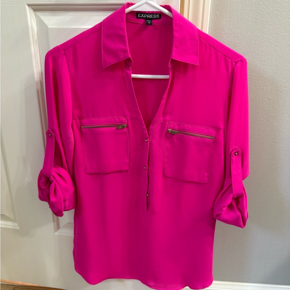 Express Hot Pink Button-Up Blouse